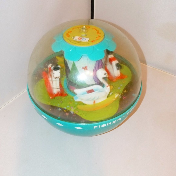 Vintage 1966 Roly Poly Chime Music Ball Fisher Price Infant Toy Swan & Horse - Picture 4 of 4